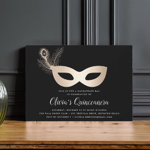 Elegant Gold Masquerade Theme Quinceanera Invitation