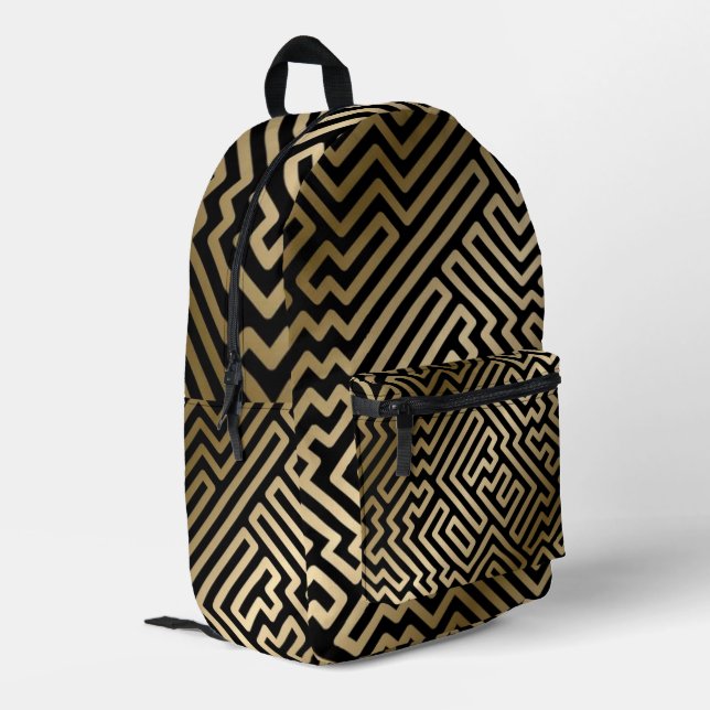 Elegant Gold Maze Geometric Luxury Design Printed Backpack (Back Corner Left)
