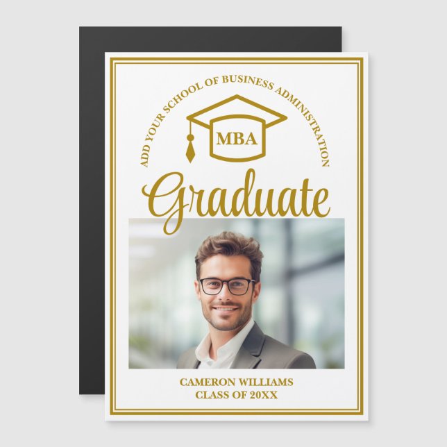 Elegant Gold MBA Graduation Photo Magnet Card (Front/Back)
