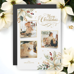 Elegant Gold Merry Christmas Botanical 3-Photo