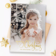 Elegant Gold Merry Christmas Calligraphy Photo