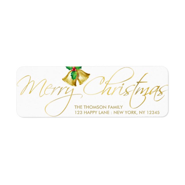 Elegant Gold Merry Christmas Hand Lettered Label (Front)