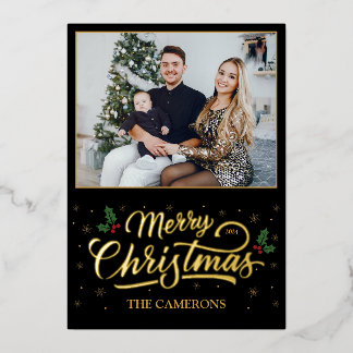 Elegant Gold Merry Christmas, Holly Berry