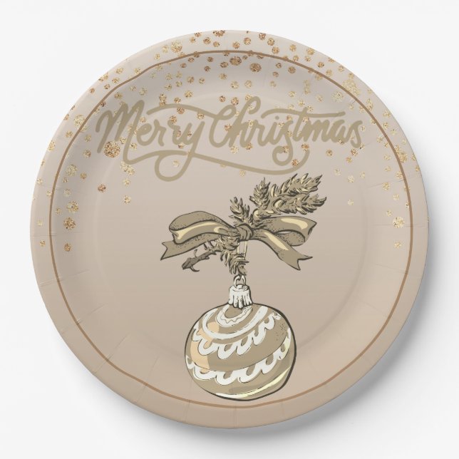 Elegant Gold Merry Christmas Paper Plate (Front)