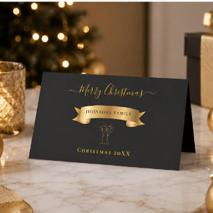 Elegant Gold Merry Christmas Personalised Place Card
