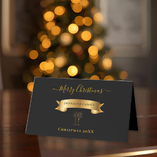 Elegant Gold Merry Christmas Personalized  Place Card