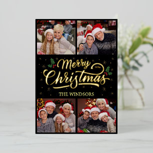 Elegant Gold Merry Christmas Photo Collage