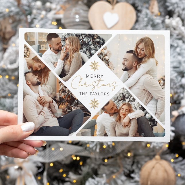 Elegant Gold Merry Christmas Photo Frame Collage Holiday Card (Creator Uploaded)