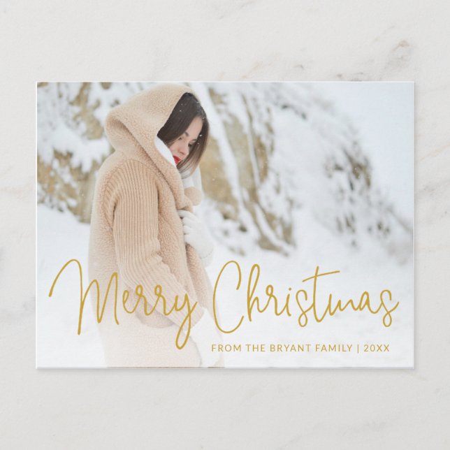 Elegant Gold Merry Christmas Photo Holiday Postcard (Front)