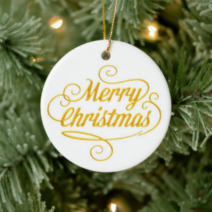 Elegant Gold Merry Christmas Text Ornament