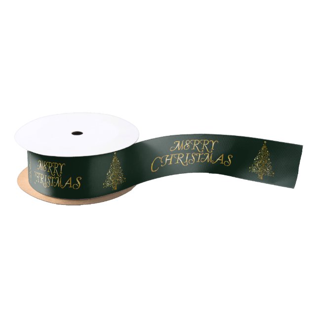Elegant gold Merry Christmas Tree Satin Ribbon (Spool)