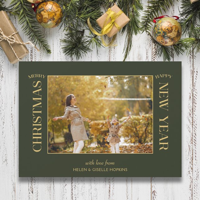 Elegant Gold Merry Christmas Typography Photo Holiday Postcard (Creator Uploaded)