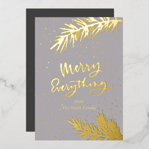 Elegant Gold Merry Everything Pine Bough on Grey