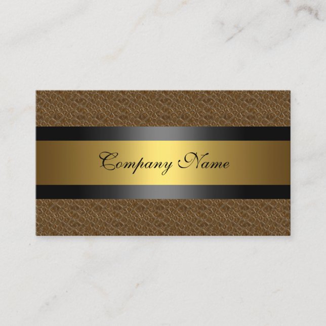 Elegant Gold Metal Black Brown Leather Business Card (Front)