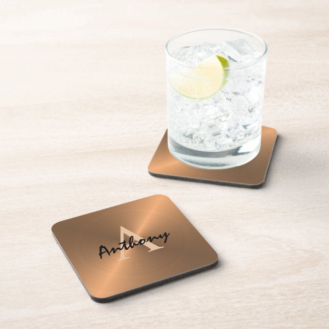 Elegant Gold Metallic Bronze Monogram Personalised Coaster (Right Side)