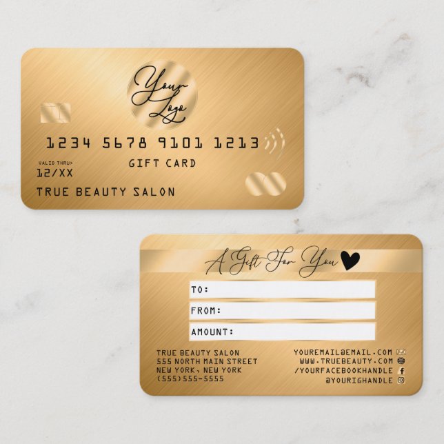 Elegant Gold Metallic Credit Logo Gift Certificate (Front/Back)