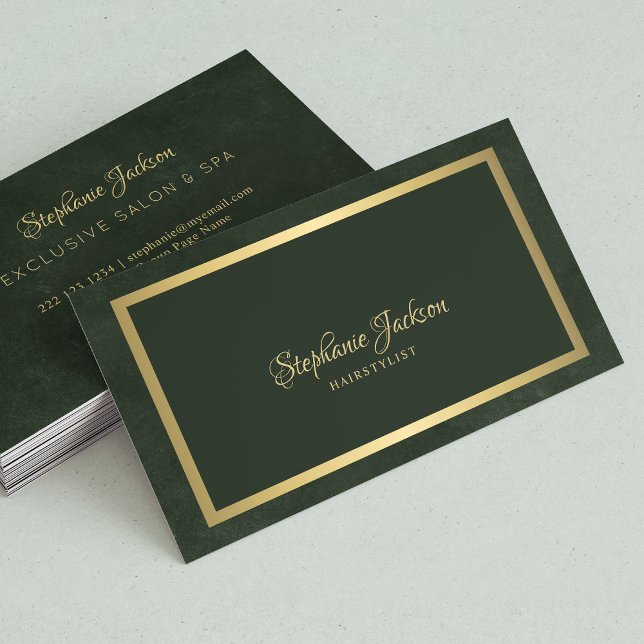 Elegant gold metallic dark emerald green chic business card (Creator Uploaded)