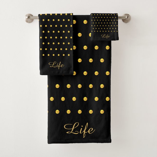Elegant Gold Metallic Look Polka Dots Bath Towel Set (Insitu)