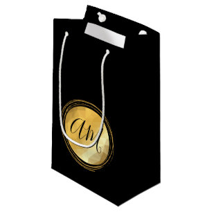 Elegant gold metallic minimal monogram calligraphy small gift bag