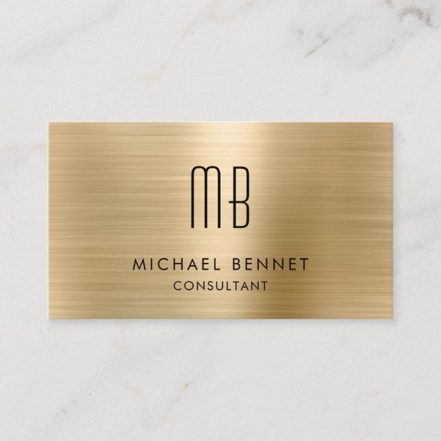 Elegant Gold Metallic Monogram Consultant Business Card (Front)