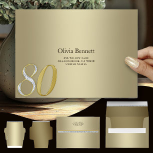 Elegant Gold Milestone 80 Anniversary Birthday Envelope