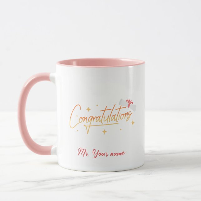 Elegant Gold Minimal Graduation School Pink name Mug (Left)