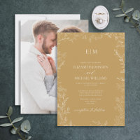 Elegant Gold Minimal Leaf Photo Monogram Wedding