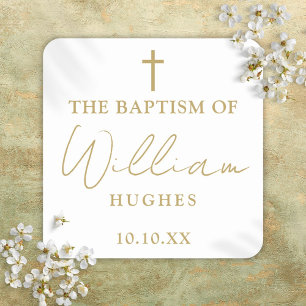 Elegant Gold Minimalist Baptism Christening Square Sticker