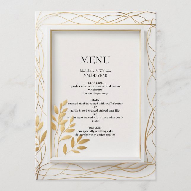 Elegant Gold  Minimalist Eucalyptus Wedding Menu (Front)