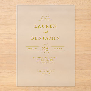** Elegant Gold Minimalist Typographic Acrylic Invitations