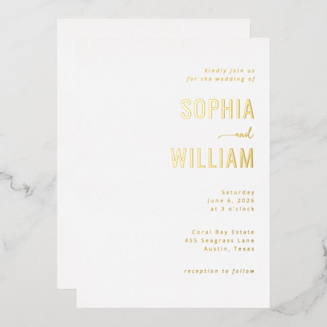 Elegant Gold Minimalist Wedding Invitation (Front/Back)