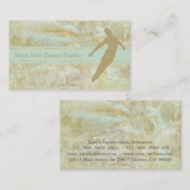 Elegant Gold Mint Abstract Dance Business Card (Front/Back)