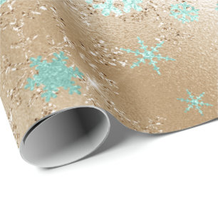 Elegant Gold & Mint Christmas Snowflake Pattern Wrapping Paper