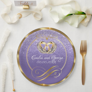 Elegant Gold Mist Purple Wedding Personalised  Paper Plate