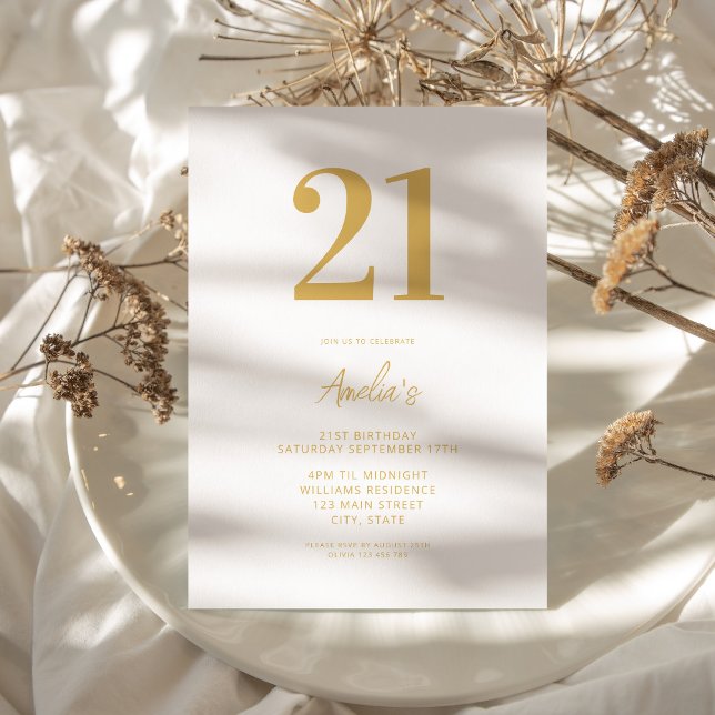 Elegant Gold Modern 21st Birthday Invitation (Creator Uploaded)