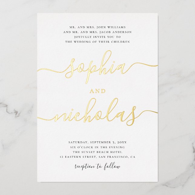 Elegant gold modern calligraphy script wedding (Front)