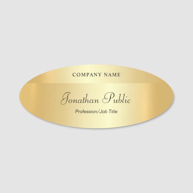 Elegant Gold Modern Handwriting Script Template Name Tag (Front)