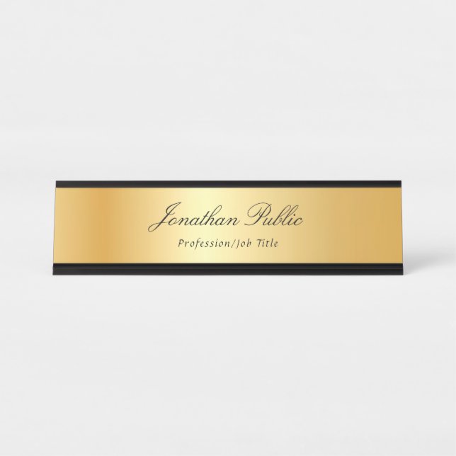Elegant Gold Modern Handwritten Text Name Template Desk Name Plate (Front)