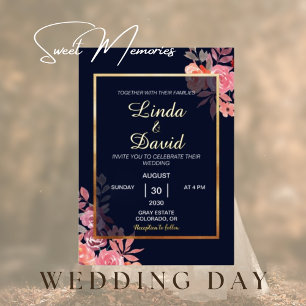 Elegant Gold Modern Pink   Floral Border Wedding