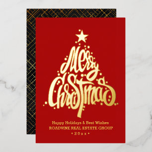 Elegant Gold Modern Script Red Merry Christmas