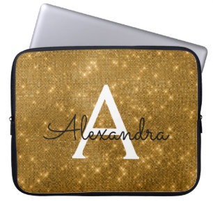 Elegant Gold Modern Sparkle Monogram Laptop Sleeve