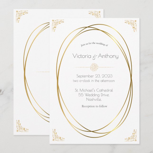 Elegant Gold Modern Wedding Invitation (Front/Back)