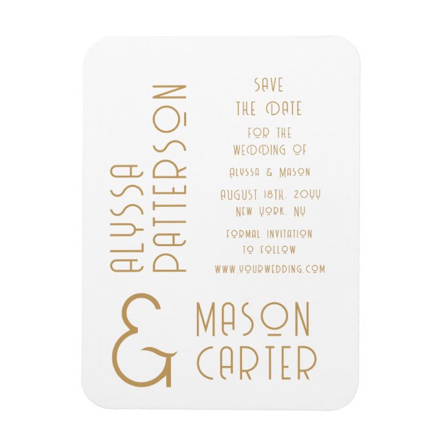Elegant Gold Modern Wedding Save The Date Magnet (Vertical)