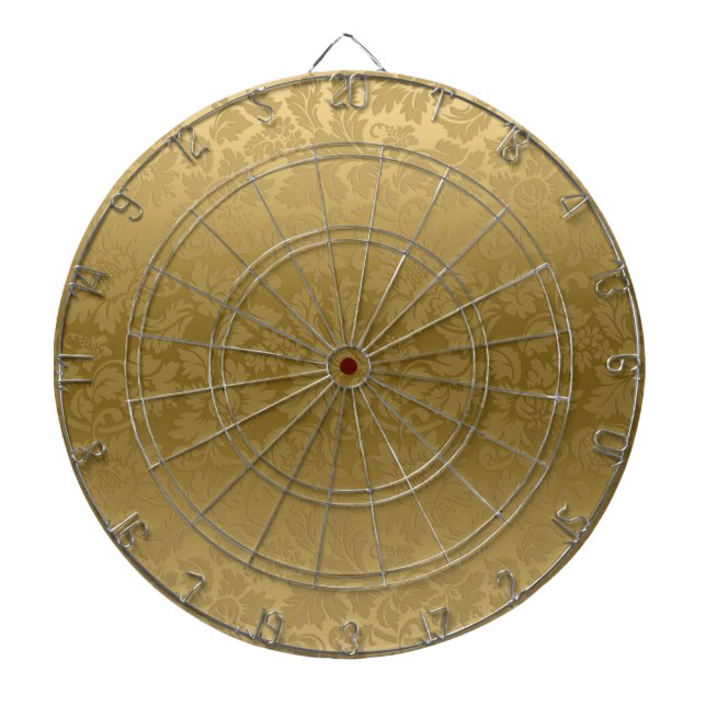 Elegant Gold Monochromatic Floral Damasks Pattern Dartboard (Front)