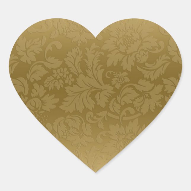 Elegant Gold Monochromatic Floral Damasks Pattern Heart Sticker (Front)