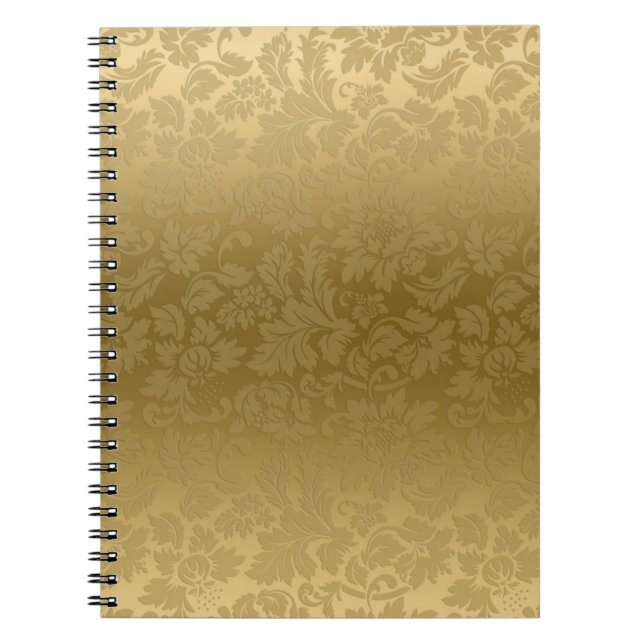 Elegant Gold Monochromatic Floral Damasks Pattern Spiral Notebook (Front)