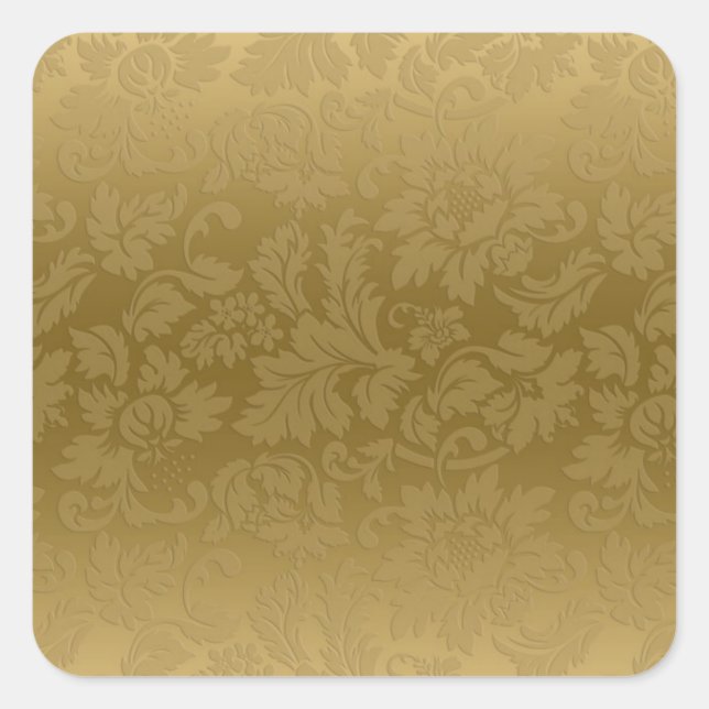 Elegant Gold Monochromatic Floral Damasks Pattern Square Sticker (Front)