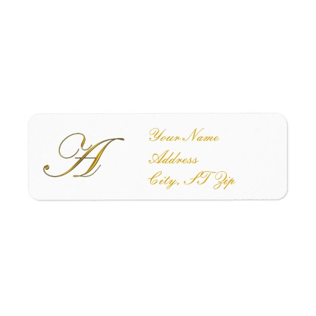 Elegant Gold Monogram A Return Address Labels (Front)