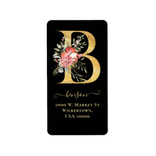 Elegant Gold Monogram B Floral Address Label