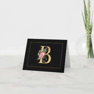Elegant Gold Monogram B with Pink lowers Note Card